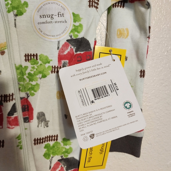 BURT'S BEES BABY Footed SLEEPER w/ Adorable Bumble Bee Non-Slip Footy NWT - Picture 4 of 4